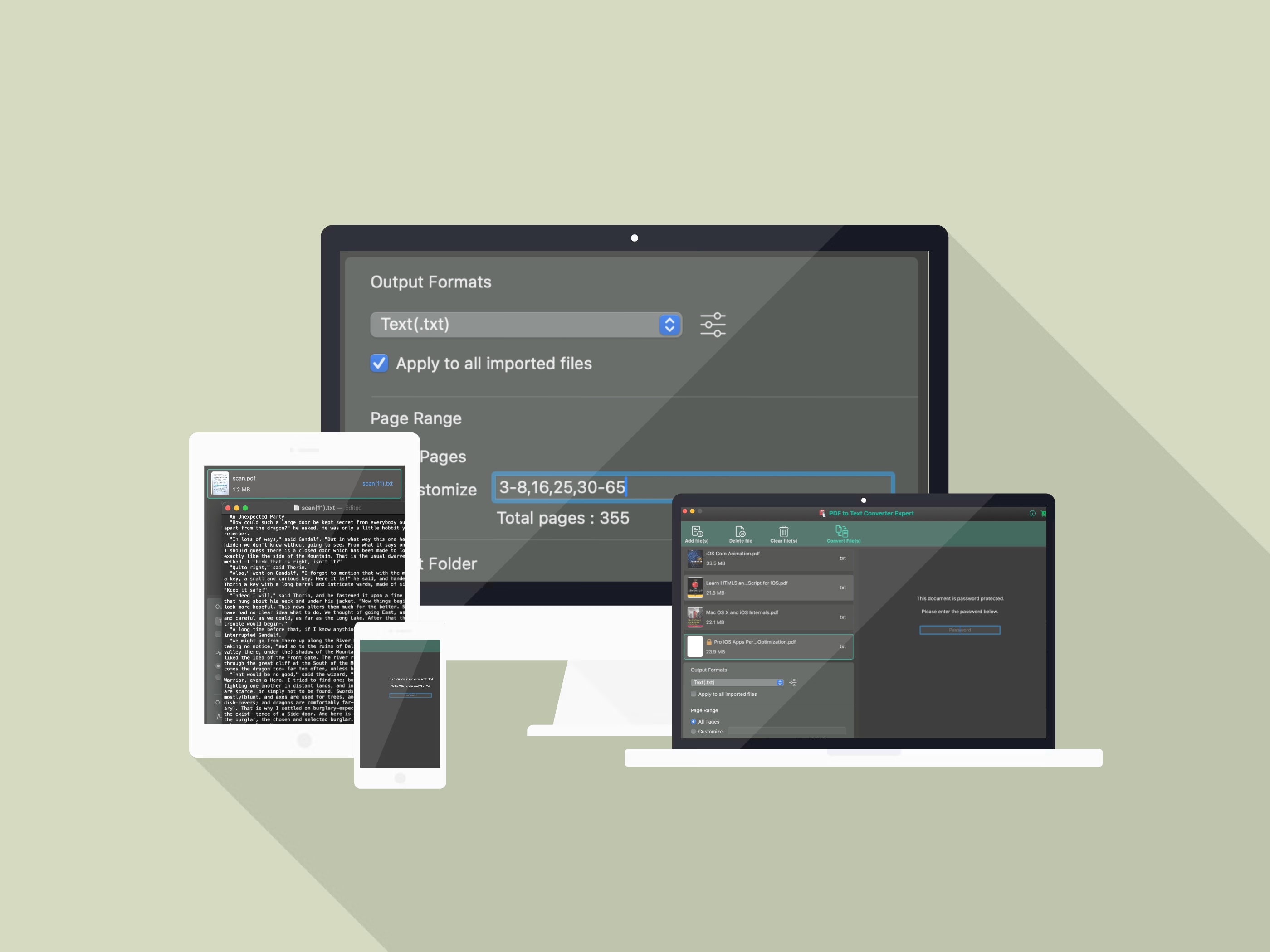 Custom page ranges, batch apply, and password-protected PDFs