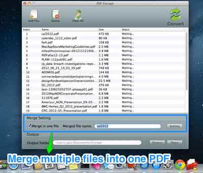 Screenshot of PDF Encrypt for Mac Expert merging multiple PDF files into a single PDF