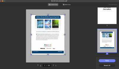 Screenshot of the simple PDF Crop for Mac Expert interface with a page preview and crop rectangle