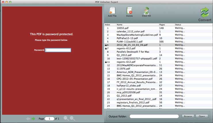 Screenshot of PDF Unlocker for Mac Expert asking for the open password of a locked PDF